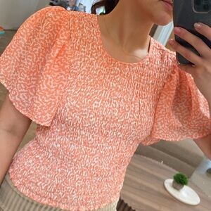 White and orange ruffle sleeves spring and summer top